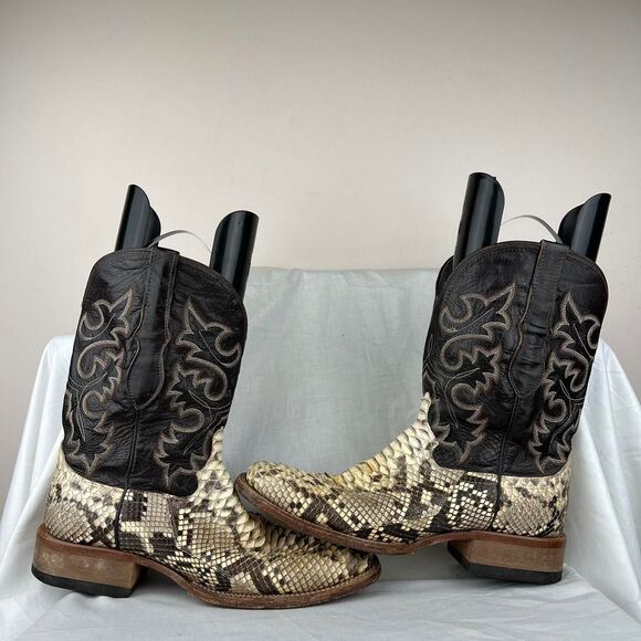 Cowtown Men’s Square Toe Python Snakeskin Cowboy Boots Q818 Size 11 D - Picture 1 of 8